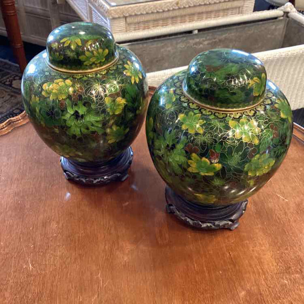 Pair Of Cloisonne Ginger Jars