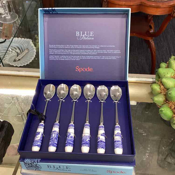 6 Spode Blue Italian Teaspoons