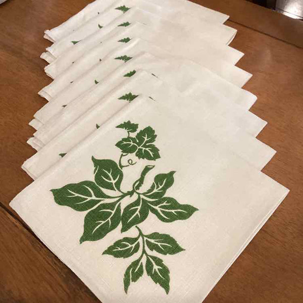 Set of 8 Linen Green Leaves Napkins