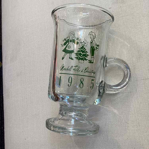 Set of 8 Marshall Field Clear Glass Christmas Mugs