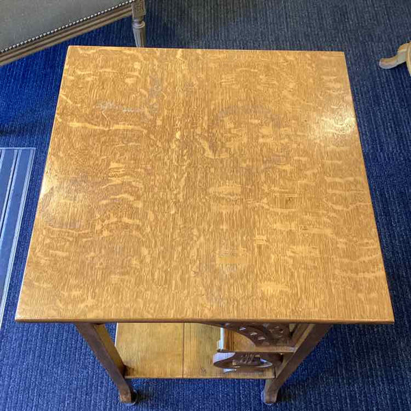 Vintage Lyre Quarter Saw Oak Side Table