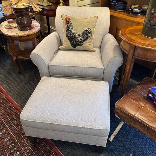 Ethan Allen Chair and Ottoman - Navy Cream