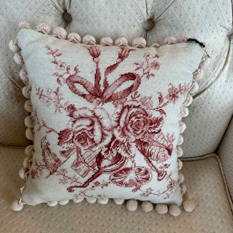 Burgundy Floral Needlepoint Pillow