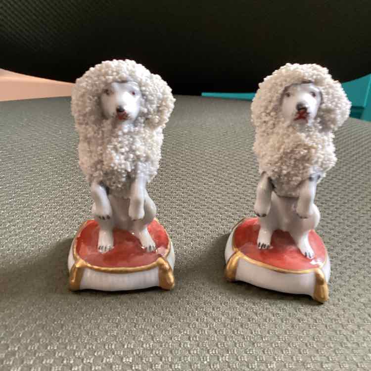 Pr. Antique German Porcelain Poodles (Chelsea)