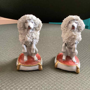 Pr. Antique German Porcelain Poodles (Chelsea)