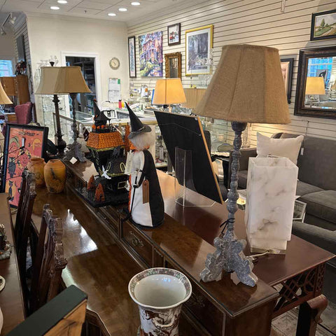 Pair Of Gray Candlestick Lamps