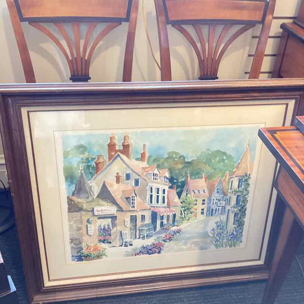 Village Street Scene Watercolor