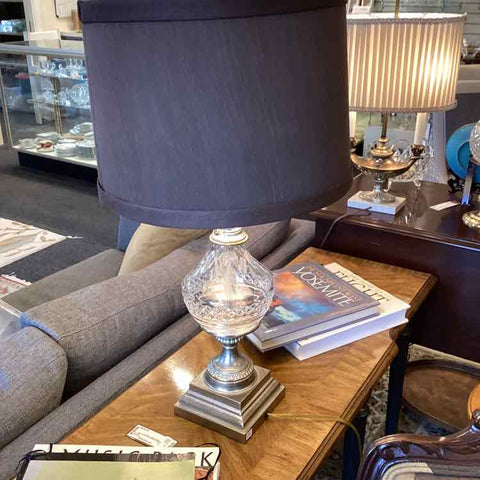 Brushed Silver Crystal Lamp w/Black Shade