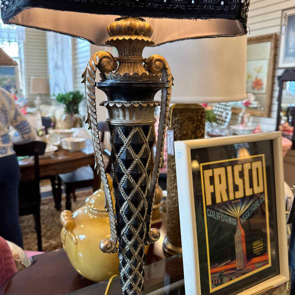 Pair of Black/Gold Lamps w/ Black Shade by Horchow