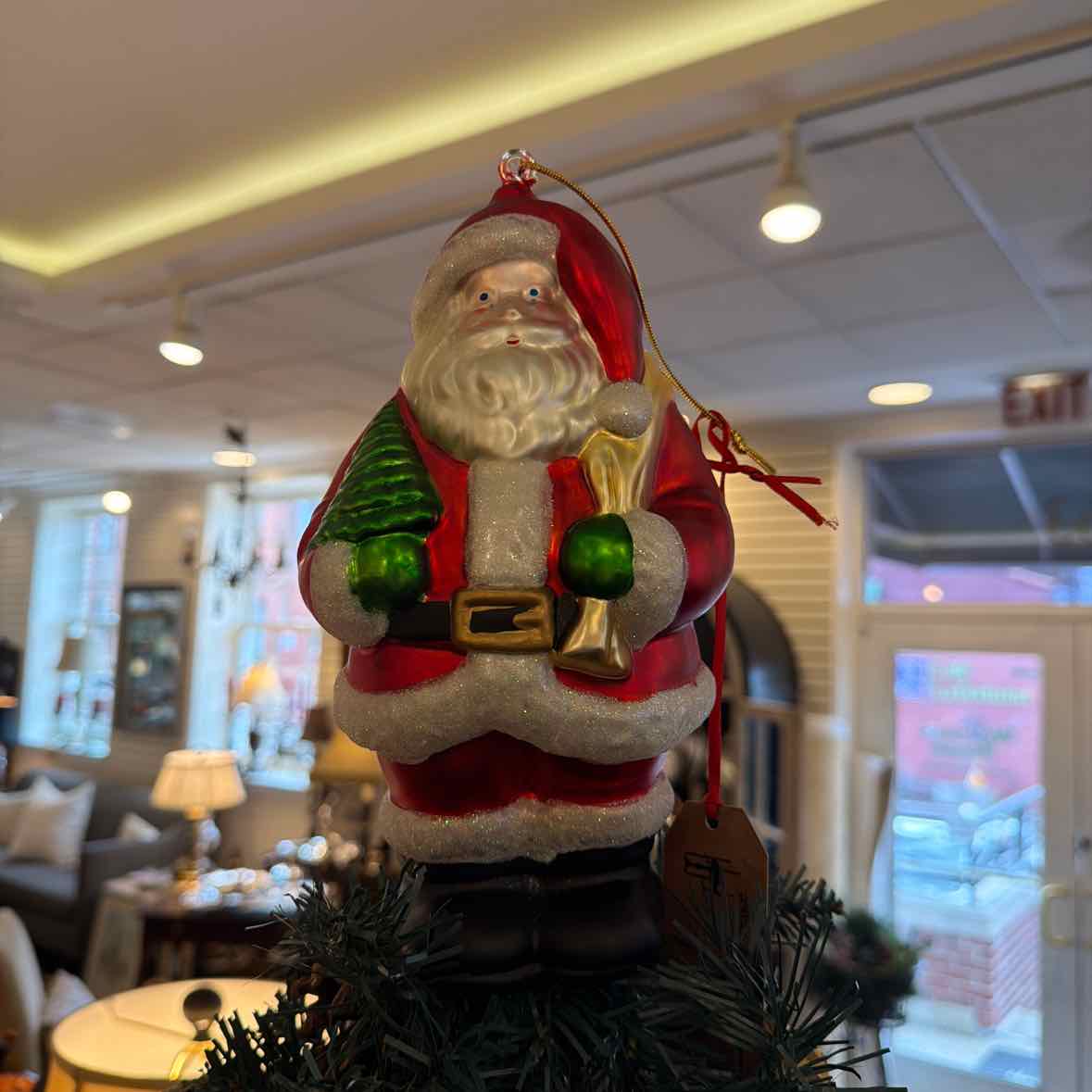 Lrg. Mercury Glass Santa Ornament