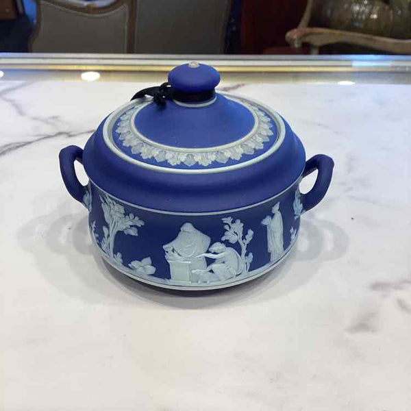 Wedgwood Dark Blue Jasperware Lidded Sugar Bowl