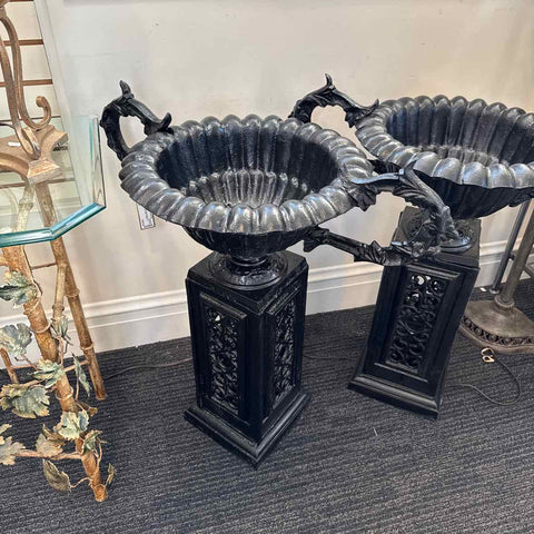 Black Metal Urn on Pedestal