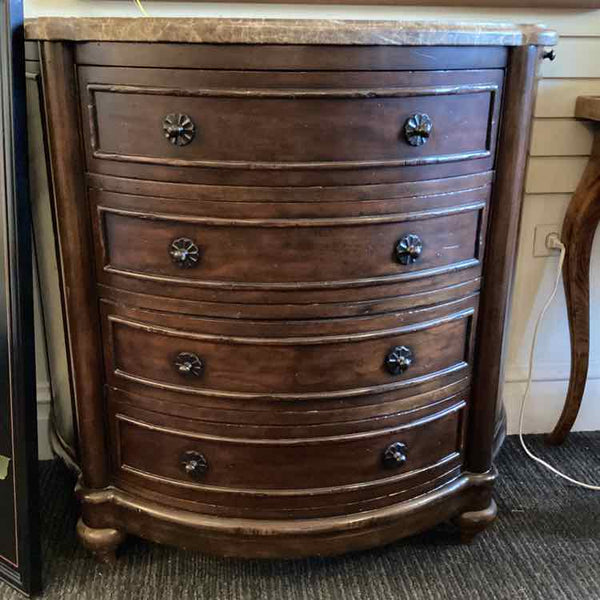 Wooden Demilune Chest With Marble Top