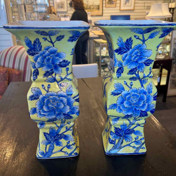 Pair of  Blue & Yellow Asian Vases