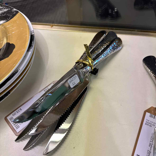 6 Hammered Pattern Steak Knives - Stainless Steel