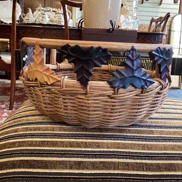 Wicker Basket with Metal Leaves