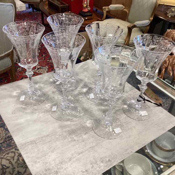 Six Cambridge Rose Point Wine Glasses
