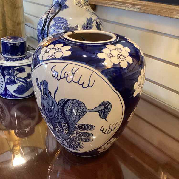 Blue & White Dragon Asian Vase