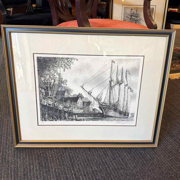 Alan Jay Gaines Etching of Sailboat