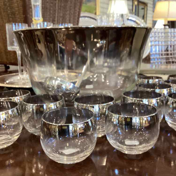 Punch Bowl with 12 Glasses & Ladle