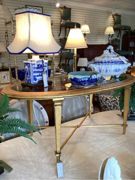 Hickory Chair Oval Gold & Glass Coffee Table
