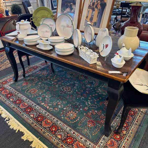 French Pine Dining Table with Black Base