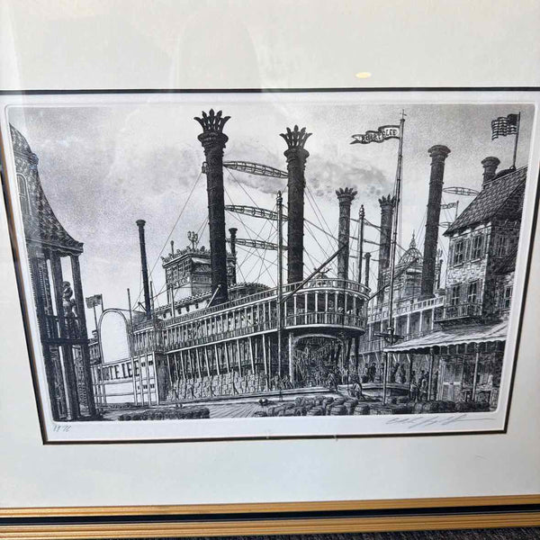 Alan Jay Gaines Etching of Steamboat