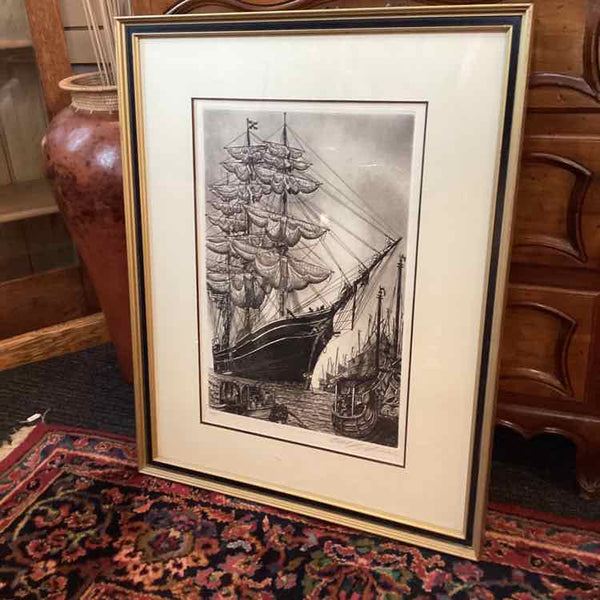 Alan Jay Gaines Etching of Sailing Ship