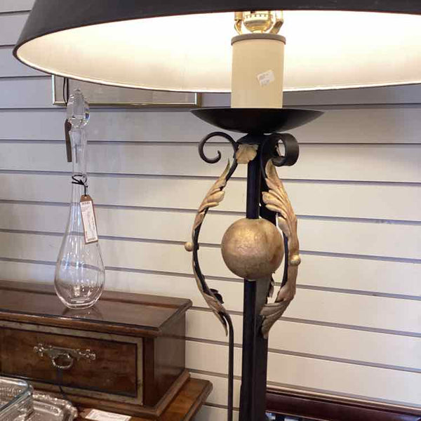 Black & Gold Iron Floor Lamp with Feather Detail