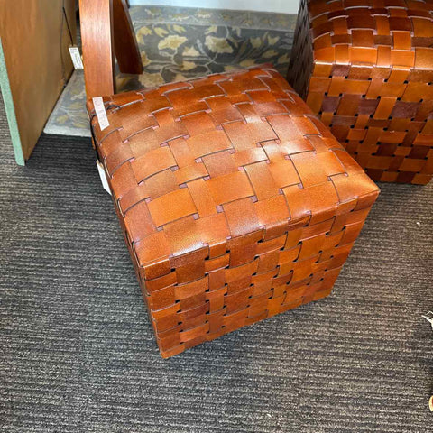 Woven Leather Ottoman