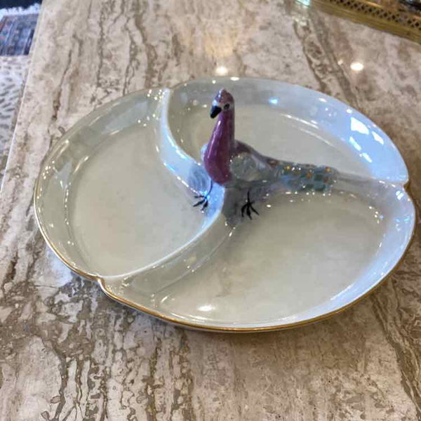Handpainted Three Section Bowl with Bird
