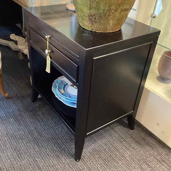 Arhaus Black End Table w/Drawer & Slide Out Shelf