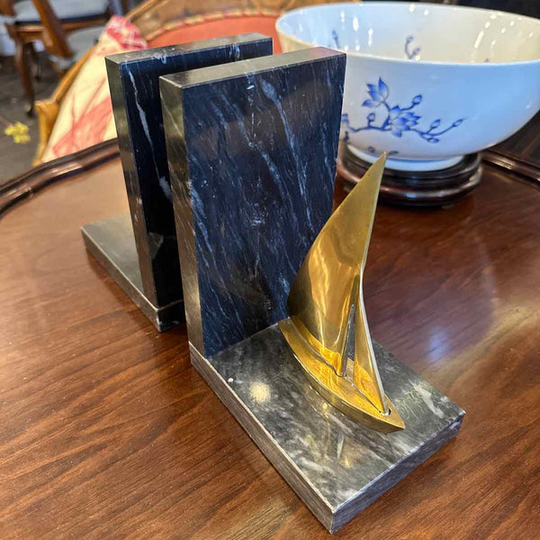 Brass And Marble Sailboat Bookends