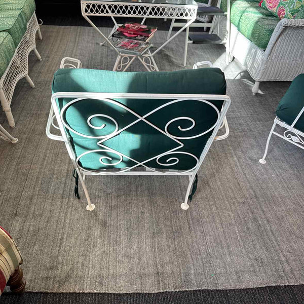 Vintage White Iron Chair w/ Green Cushion