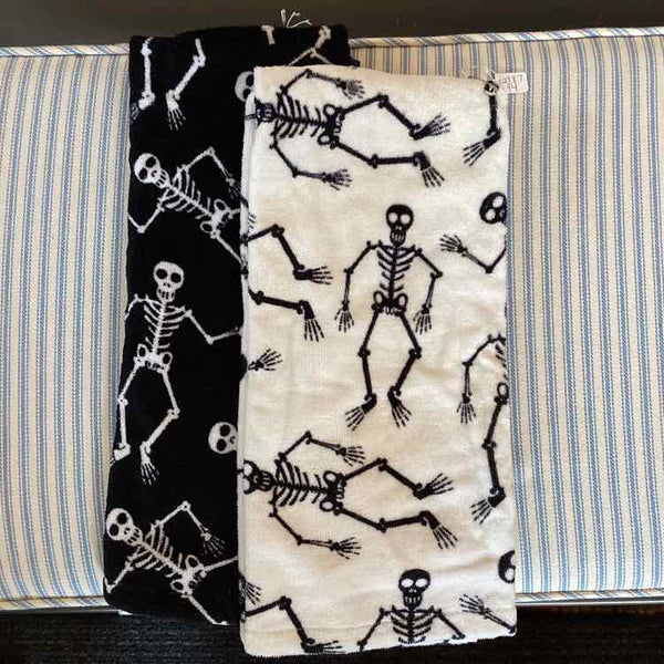Pair Black & White Skeleton Towels