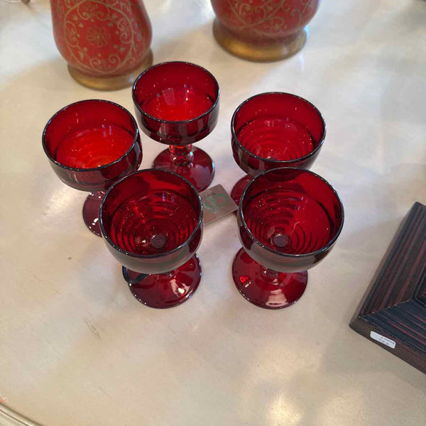 Five Red Cordial Glasses