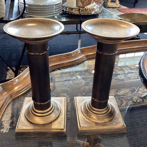 Pair Of Metal Pillar Candleholders