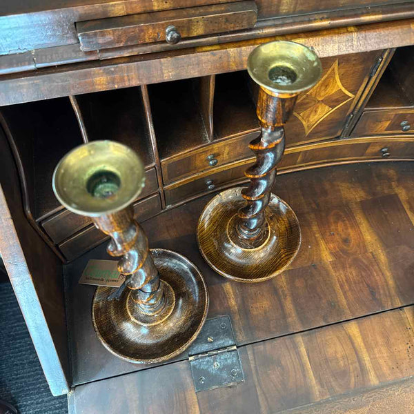 Pair Wood Twist Candlesticks