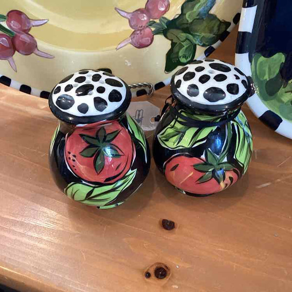 Droll Black Tomato Salt And Pepper Shakers