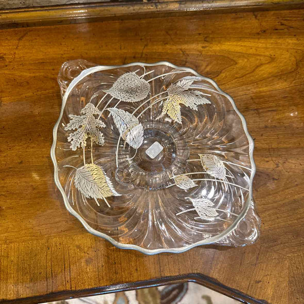 Pedestal Cake Plate with Silver Inlay