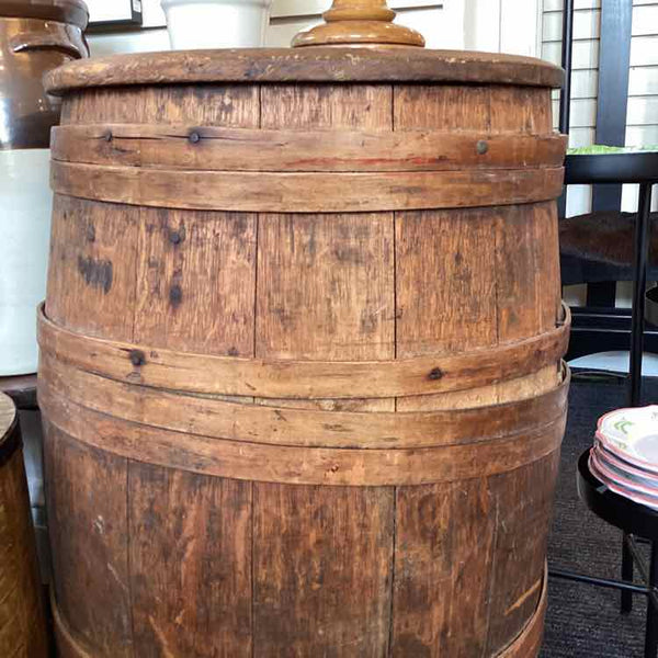 Antique Wine Barrel with Hinged Top