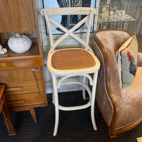 Rustic Barstool with Wicker Seat