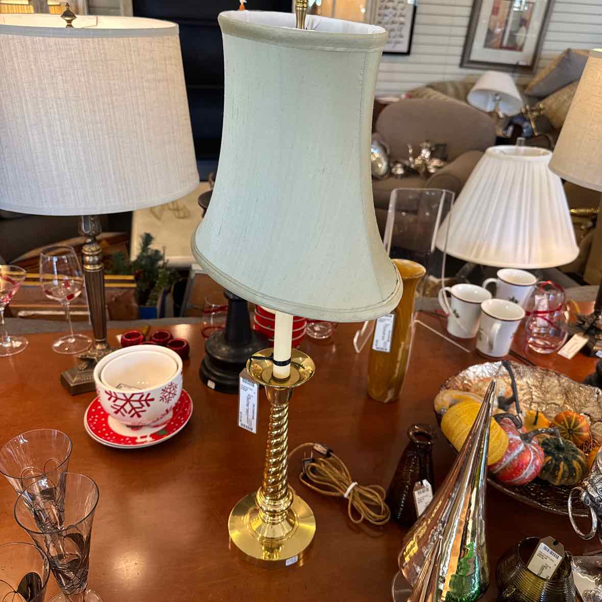 Pair of Brass Twisted Candlestick Lamps