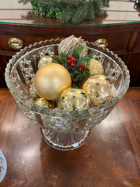 Cut Glass Punch Bowl w Ornaments