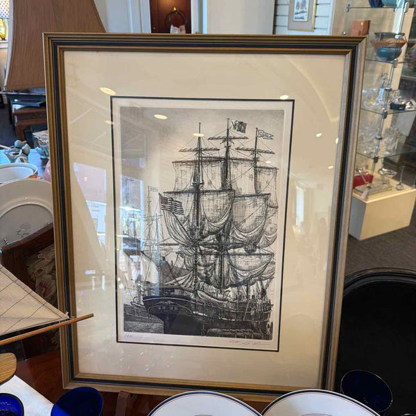 Alan Jay Gaines Etching of Sailing Ship