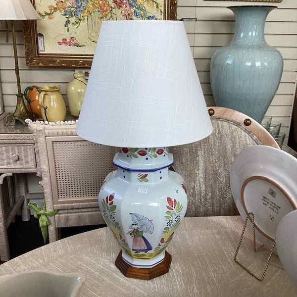 Quimper Pottery Lamp with Briton Lady and Shade