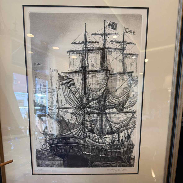 Alan Jay Gaines Etching of Sailing Ship