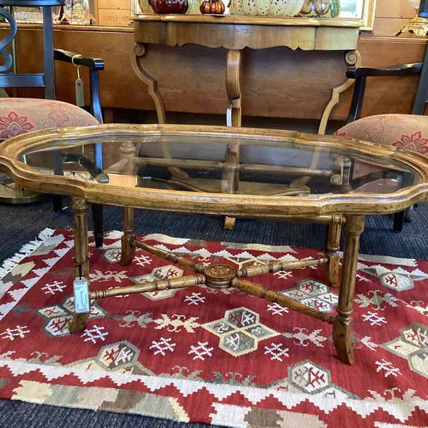 Heritage Faux Bamboo Fruitwood with Glass Top Coffee Table