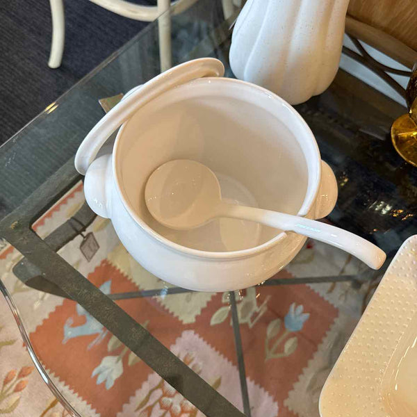White Ceramic Tureen With Ladle
