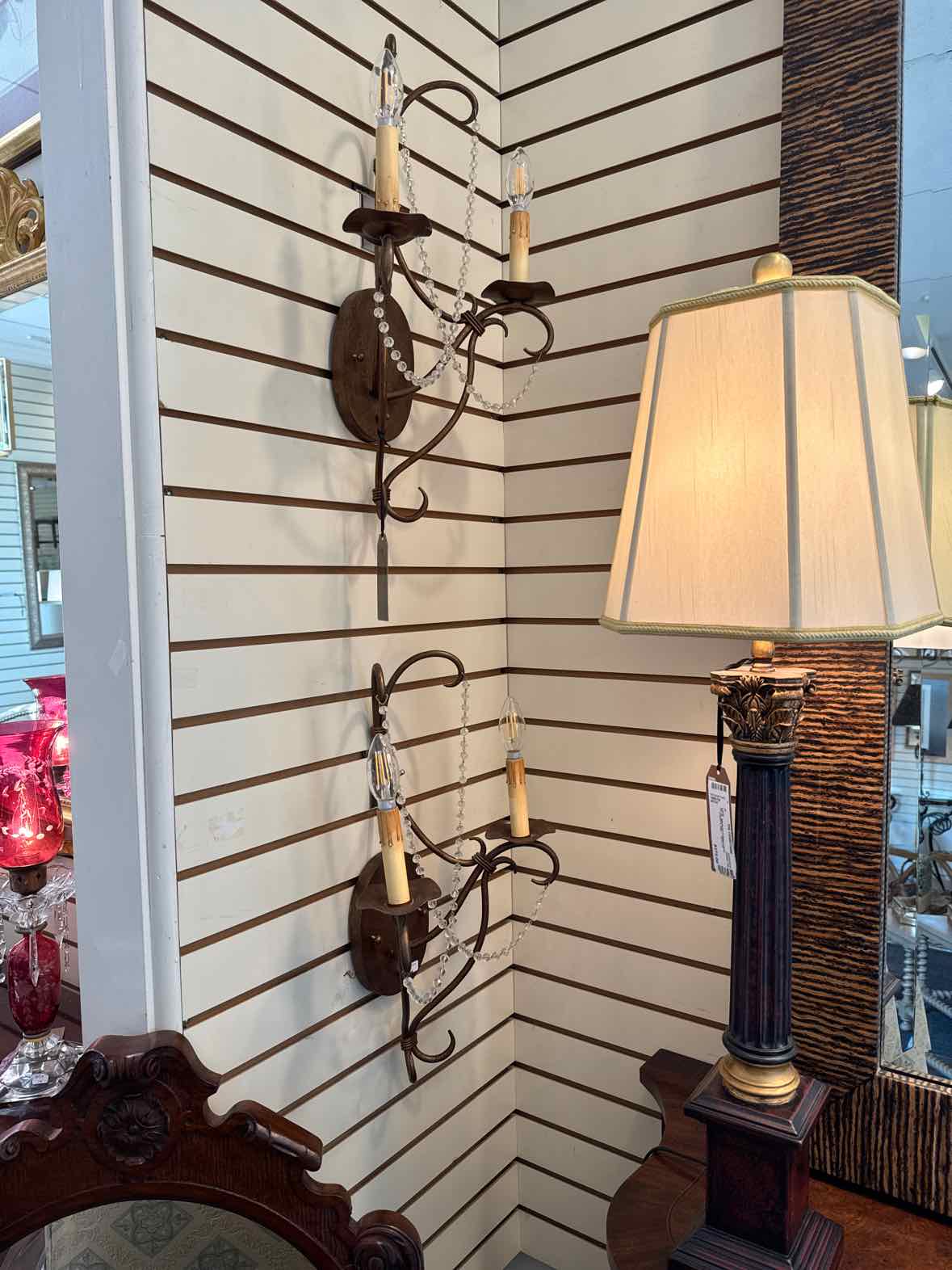 Pair of Metal and Crystal Sconces